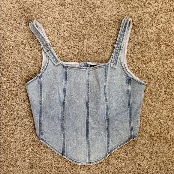 wild fable Faded Light Blue Denim Corset Tank - Picture 1 of 3